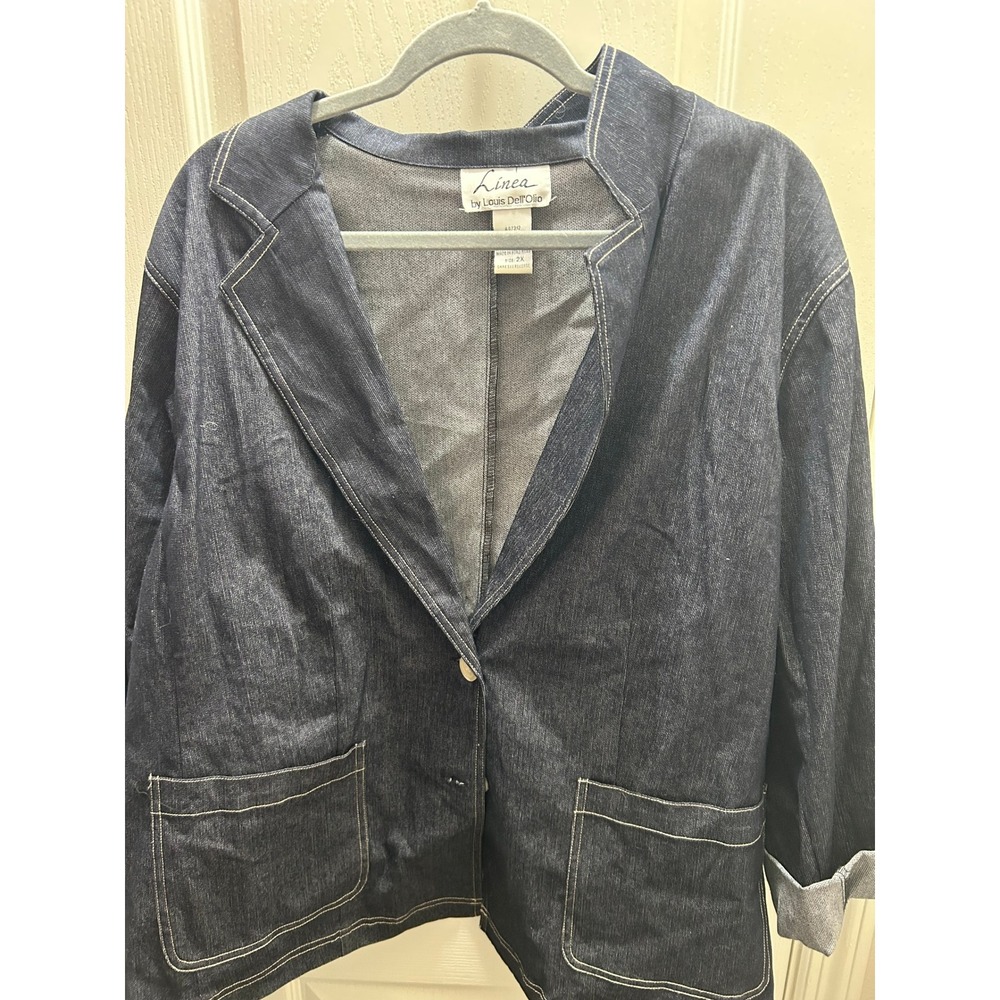Linea by Louis Dell'Olio Denim Blazer Jacket 2X Dark Wash Cotton Plus Size